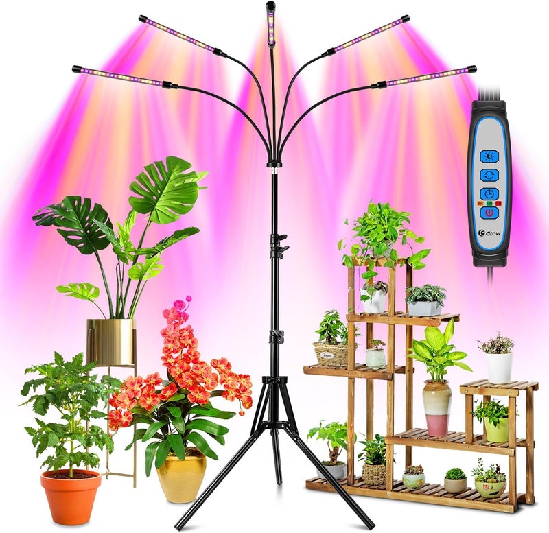 wolezek Grow Lights for Indoor Plants, 100 LEDs Full Spectrum Plant Lights for Indoor Growing with Adjustable Stand, 5-Heads Grow Lamp with Auto 6/12/16H Timer, 3 Light Modes, 5 Levels Dimmable - Image 1